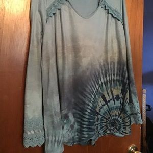 BRIGHTER BLUE BoHo Tie-Died Longer Tee w/Hood.